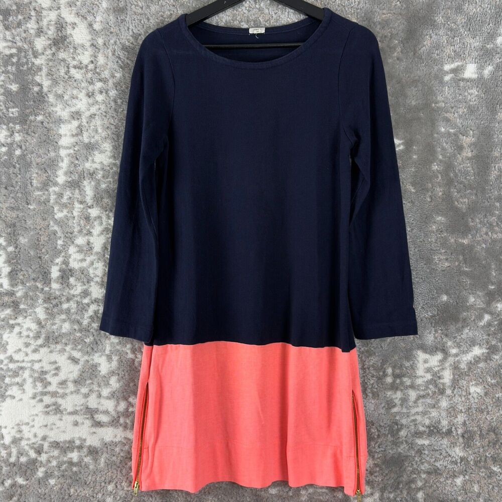 J Crew Size XS Colorblock Shift Mini Dress Navy Pink Long Sleeve Pullover Zipper
